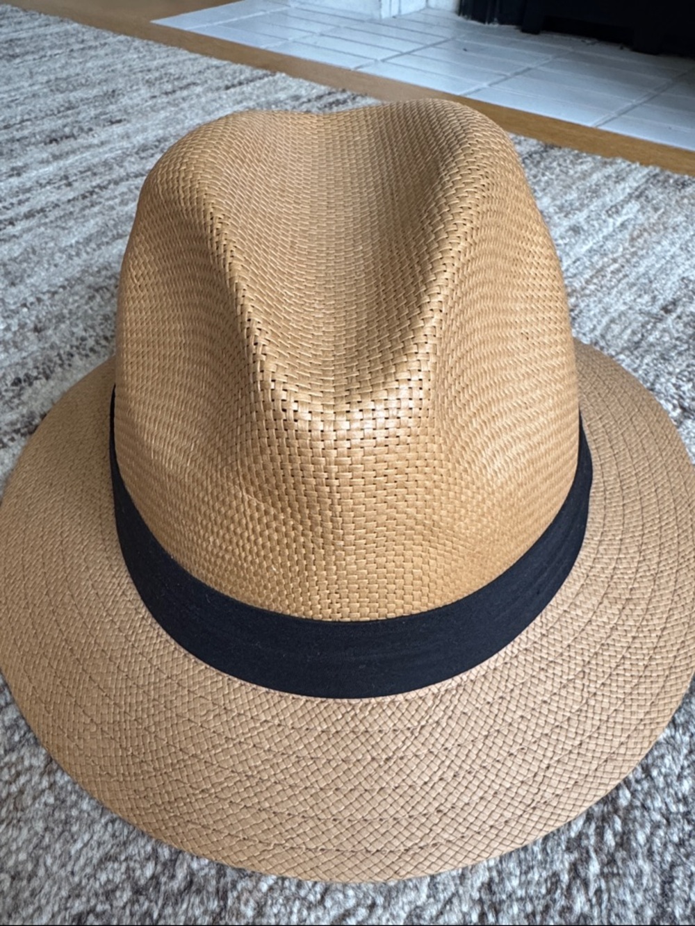 Tan Straw Fedora Hat with Black Band - Classic Women's Accessory